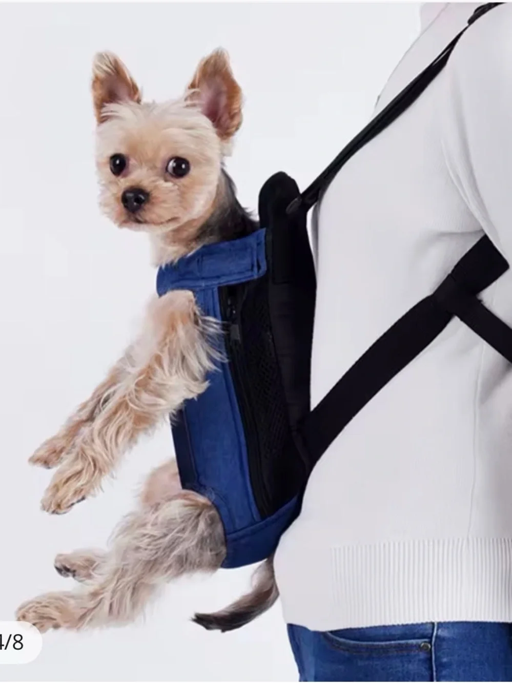 Denim Blue Dog Carrier Backpack - Comfortable Hands-Free Travel Carrier